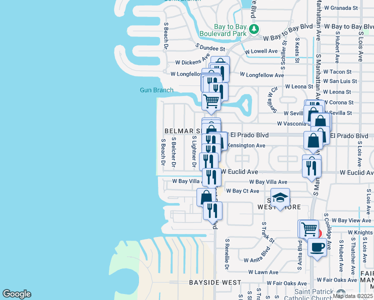 map of restaurants, bars, coffee shops, grocery stores, and more near 3610 South Lightner Drive in Tampa