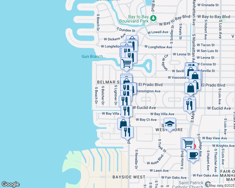 map of restaurants, bars, coffee shops, grocery stores, and more near 3610 South Lightner Drive in Tampa