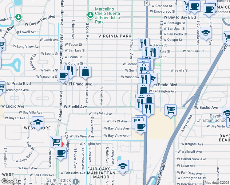 map of restaurants, bars, coffee shops, grocery stores, and more near 4002 W Kensington Ave in Tampa
