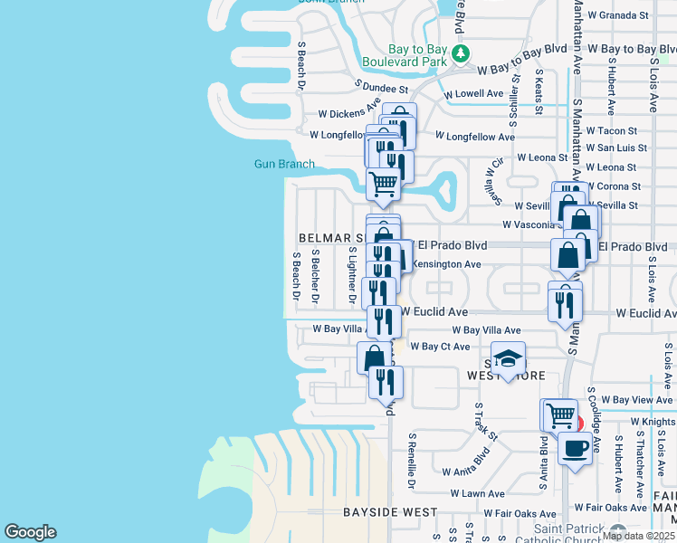 map of restaurants, bars, coffee shops, grocery stores, and more near 3610 South Lightner Drive in Tampa