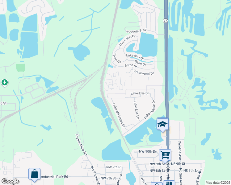 map of restaurants, bars, coffee shops, grocery stores, and more near 217 Lake Huron Drive in Mulberry