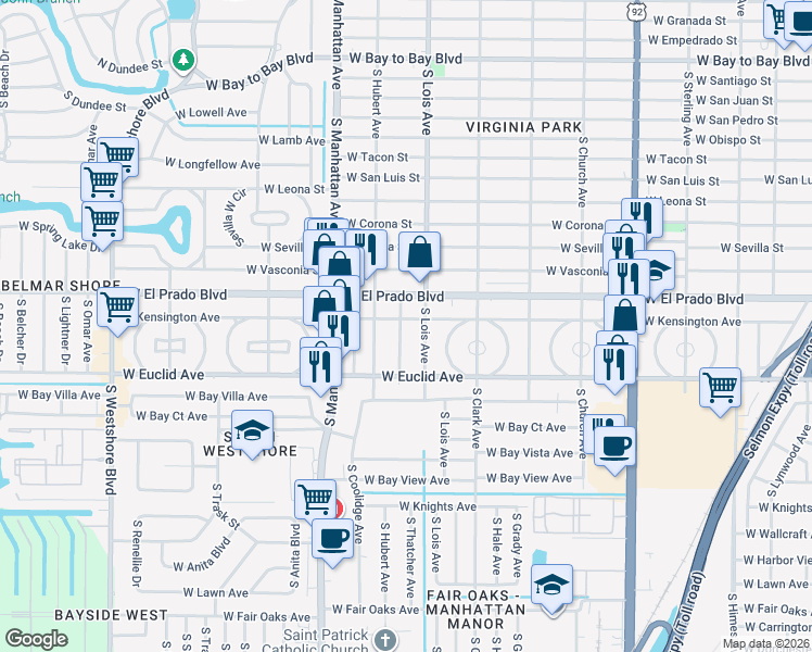 map of restaurants, bars, coffee shops, grocery stores, and more near 4212 West Kensington Avenue in Tampa