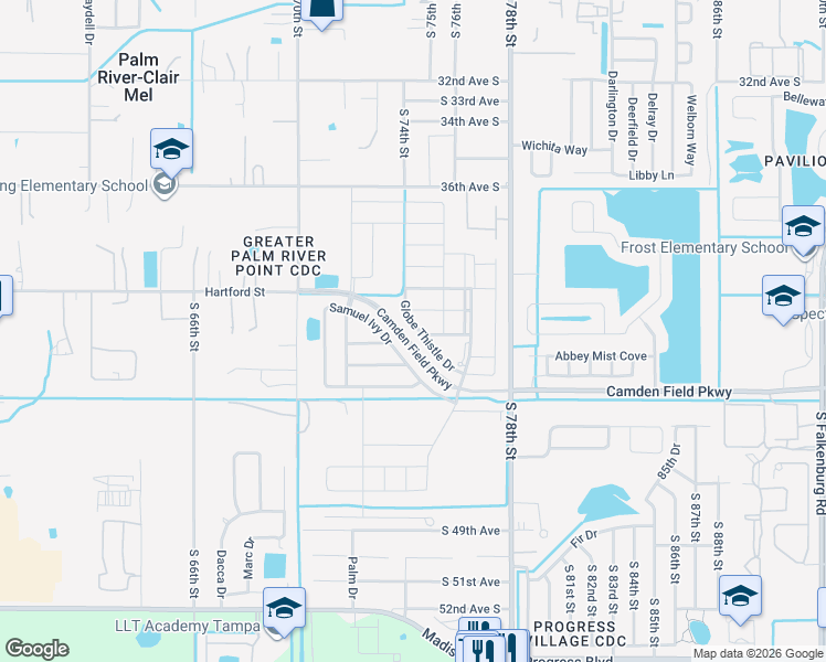 map of restaurants, bars, coffee shops, grocery stores, and more near 4113 Globe Thistle Drive in Tampa