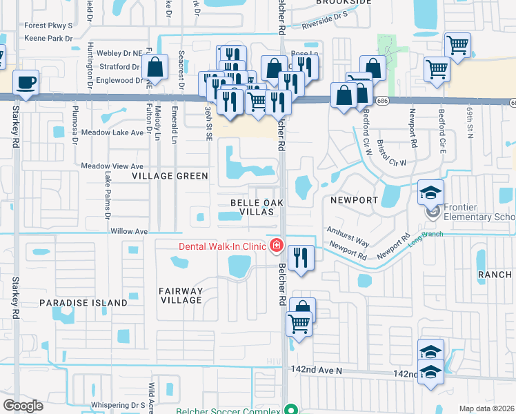 map of restaurants, bars, coffee shops, grocery stores, and more near 646 Capistrano Court in Largo