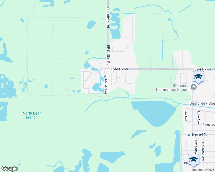 map of restaurants, bars, coffee shops, grocery stores, and more near 1690 Highland Boulevard in Bartow