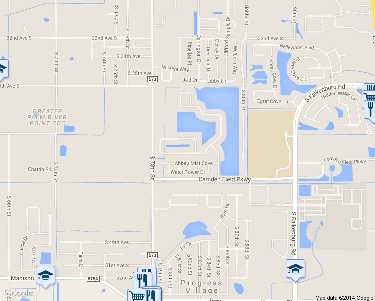 map of restaurants, bars, coffee shops, grocery stores, and more near 8003 Canterbury Lake Boulevard in Tampa