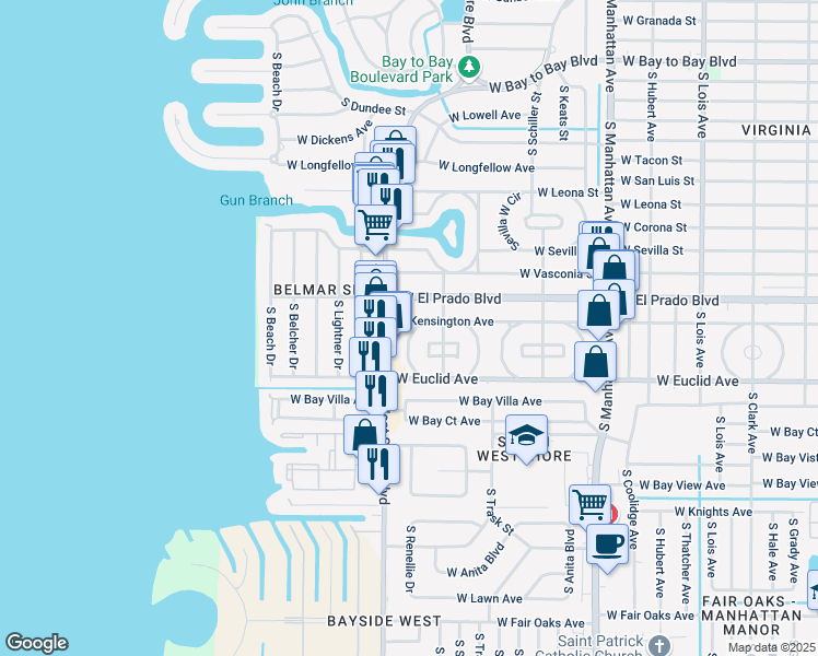 map of restaurants, bars, coffee shops, grocery stores, and more near 3606 West Renellie Circle in Tampa