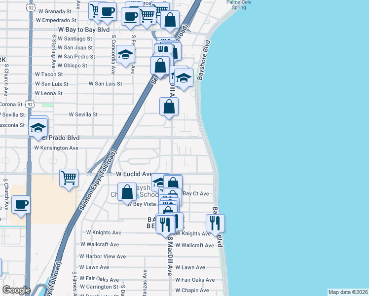 map of restaurants, bars, coffee shops, grocery stores, and more near 3520 Regent Park in Tampa