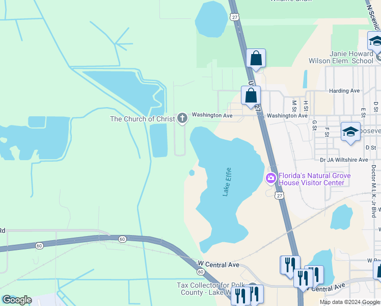 map of restaurants, bars, coffee shops, grocery stores, and more near 112 East Northside Drive in Lake Wales