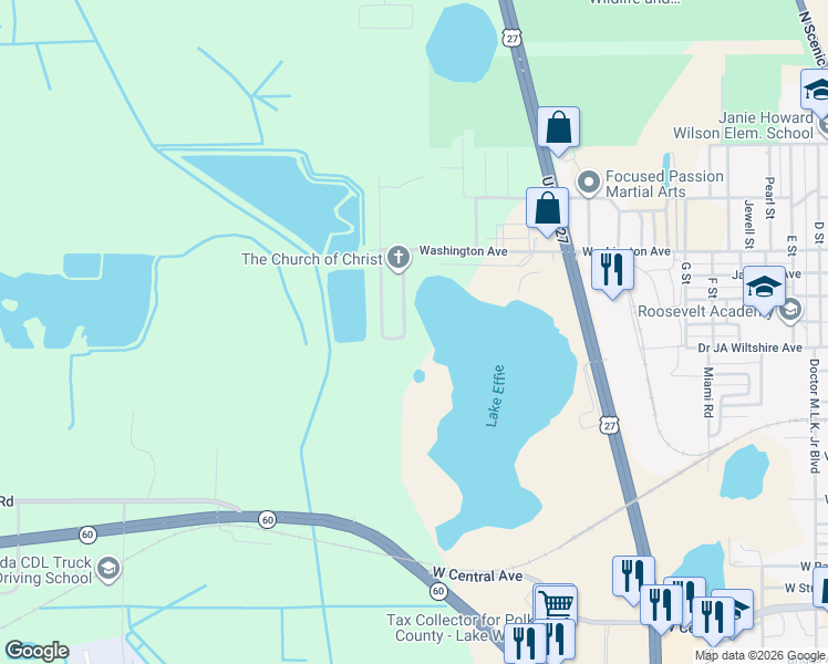 map of restaurants, bars, coffee shops, grocery stores, and more near 112 East Northside Drive in Lake Wales