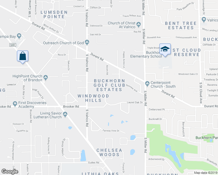 map of restaurants, bars, coffee shops, grocery stores, and more near 2304 Long Green Court in Valrico