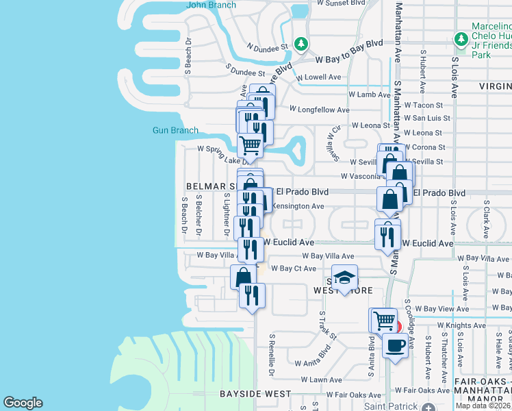 map of restaurants, bars, coffee shops, grocery stores, and more near County Road 587 in Tampa