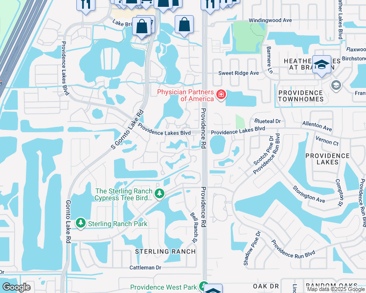 map of restaurants, bars, coffee shops, grocery stores, and more near 1801 Princeton Lakes Drive in Brandon
