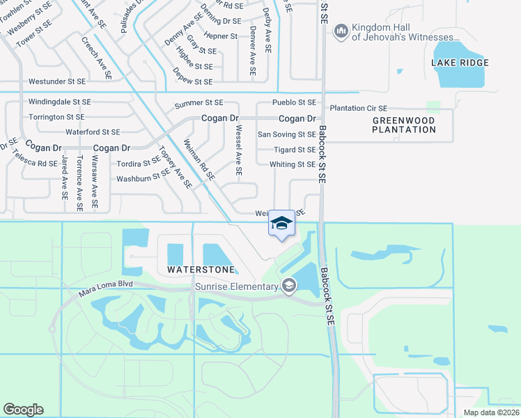 map of restaurants, bars, coffee shops, grocery stores, and more near 1586 Weiman Road Southeast in Palm Bay