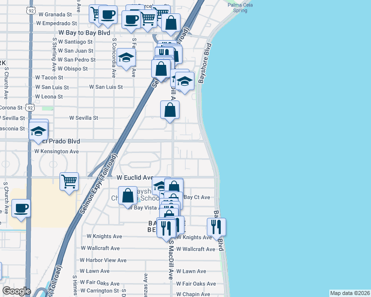 map of restaurants, bars, coffee shops, grocery stores, and more near 3520 Regent Park in Tampa