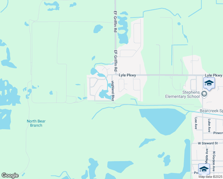 map of restaurants, bars, coffee shops, grocery stores, and more near 1690 Highland Boulevard in Bartow