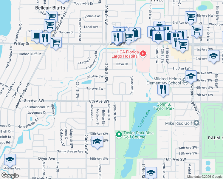 map of restaurants, bars, coffee shops, grocery stores, and more near 646 Westview Road in Largo