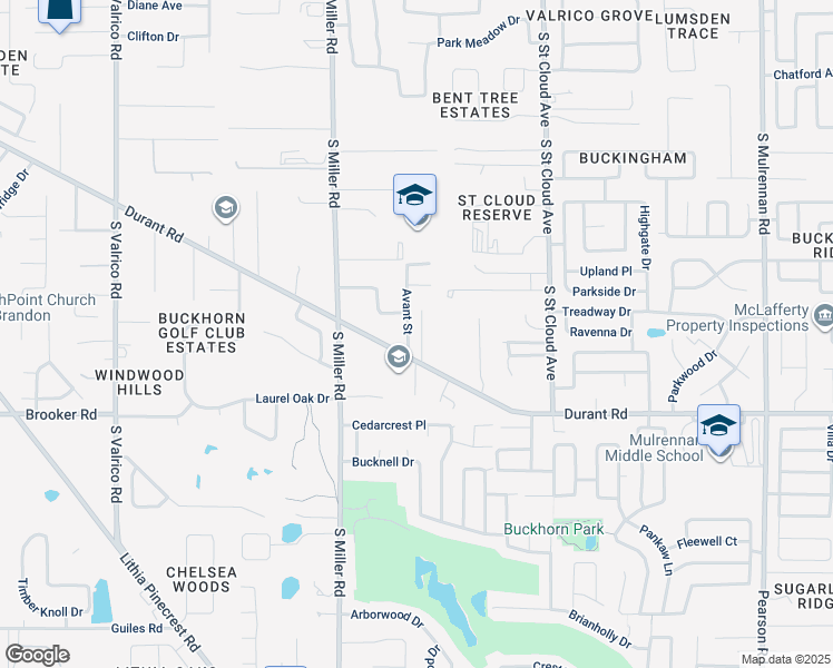 map of restaurants, bars, coffee shops, grocery stores, and more near 2508 Durant Road in Valrico