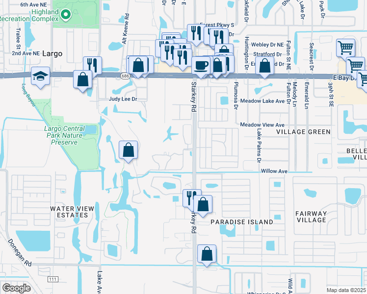 map of restaurants, bars, coffee shops, grocery stores, and more near 9105 Jake's Path in Largo