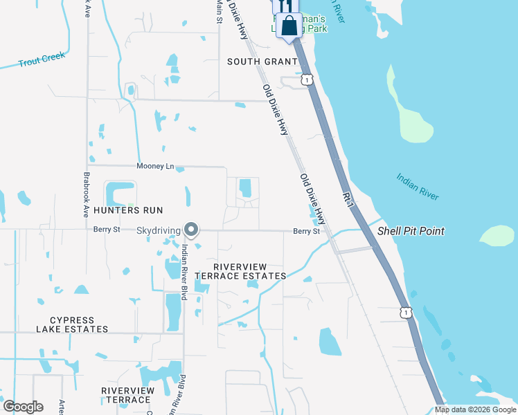 map of restaurants, bars, coffee shops, grocery stores, and more near Riverview Drive in Grant-Valkaria