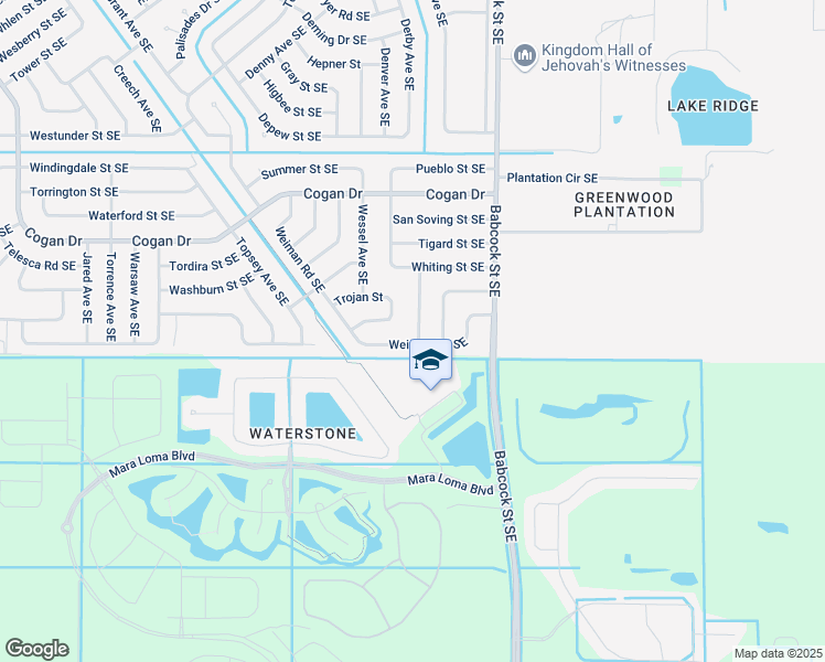 map of restaurants, bars, coffee shops, grocery stores, and more near 1586 Weiman Road Southeast in Palm Bay