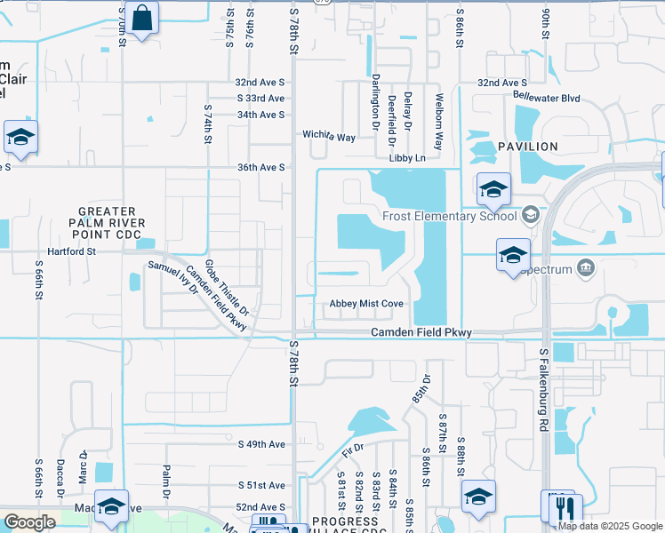 map of restaurants, bars, coffee shops, grocery stores, and more near 8048 Canterbury Lake Boulevard in Tampa