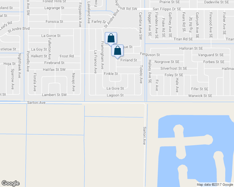 map of restaurants, bars, coffee shops, grocery stores, and more near 3399 Francis Avenue in Palm Bay