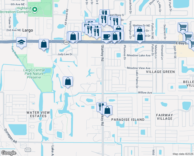 map of restaurants, bars, coffee shops, grocery stores, and more near 9139 Jake's Path in Largo