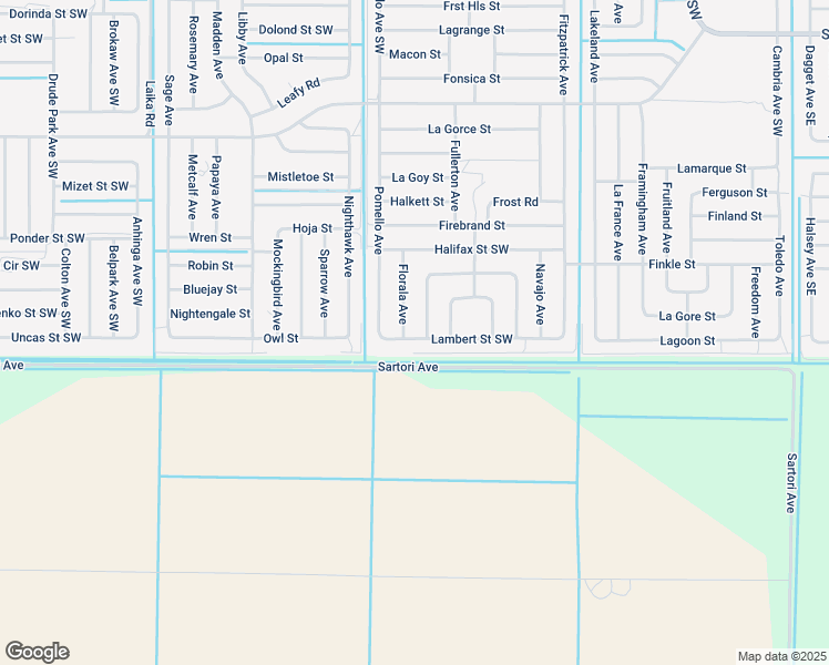 map of restaurants, bars, coffee shops, grocery stores, and more near 561 Lambert Street Southwest in Palm Bay
