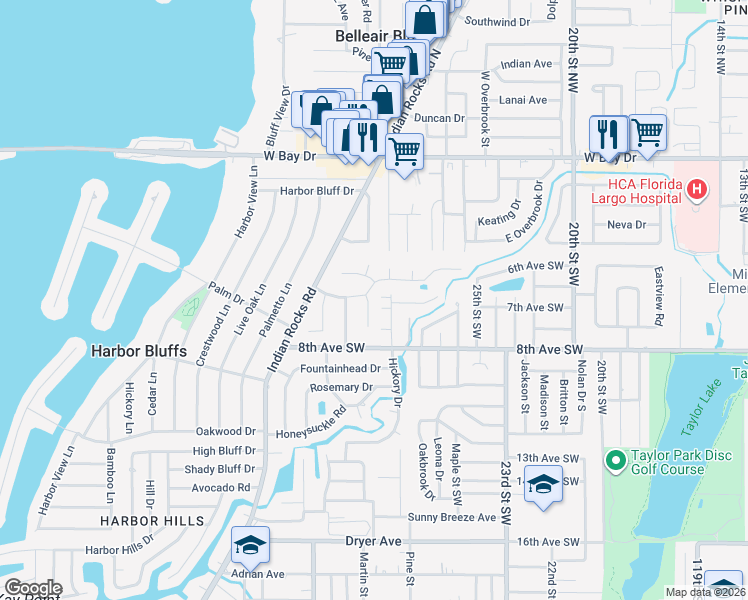 map of restaurants, bars, coffee shops, grocery stores, and more near 606 Grovewood Lane in Largo
