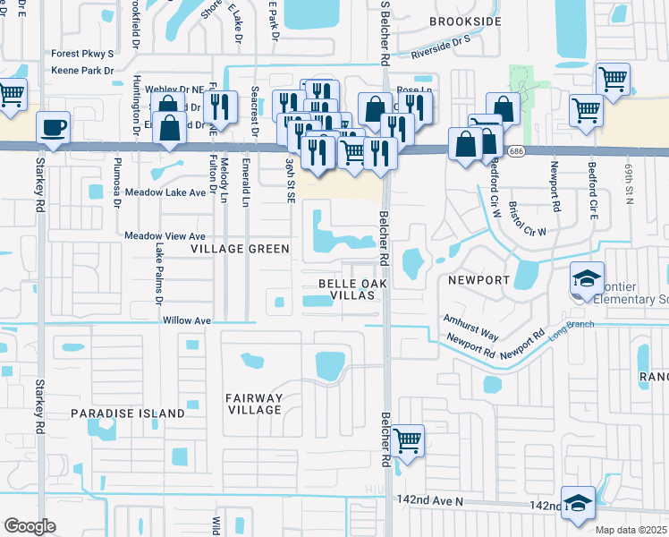map of restaurants, bars, coffee shops, grocery stores, and more near 3705 Mission Court in Largo