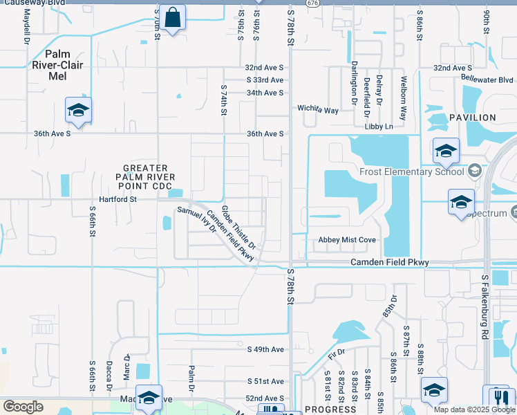map of restaurants, bars, coffee shops, grocery stores, and more near 4021 Wild Senna Boulevard in Tampa