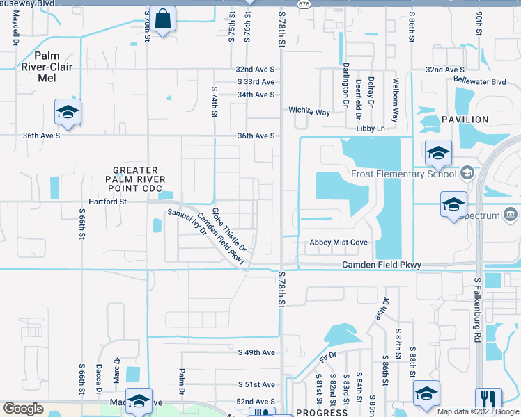 map of restaurants, bars, coffee shops, grocery stores, and more near 4521 Globe Thistle Drive in Tampa