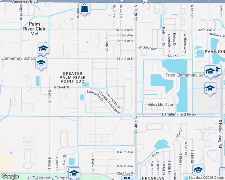 map of restaurants, bars, coffee shops, grocery stores, and more near 7401 Evening Primrose Court in Tampa