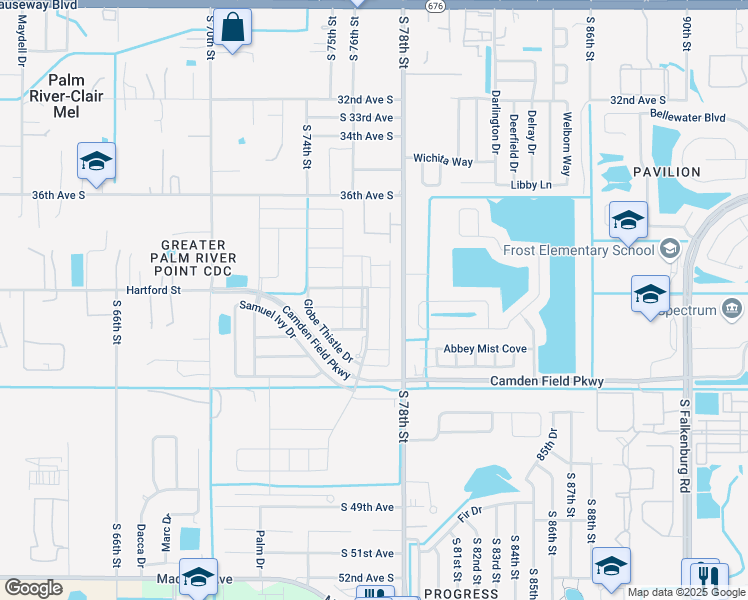 map of restaurants, bars, coffee shops, grocery stores, and more near 4521 Globe Thistle Drive in Tampa