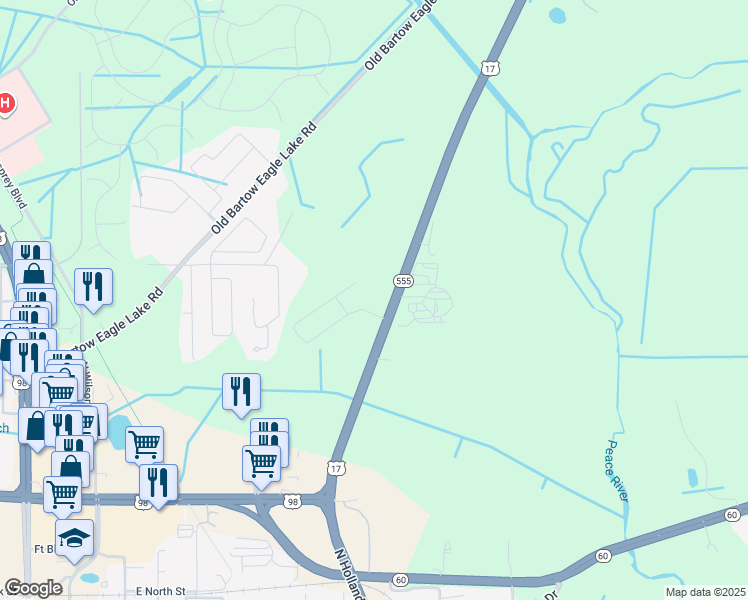 map of restaurants, bars, coffee shops, grocery stores, and more near 1725-1733 State Highway 555 in Bartow