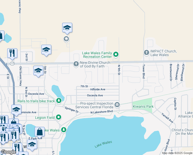 map of restaurants, bars, coffee shops, grocery stores, and more near 706 Tartan Loop in Lake Wales