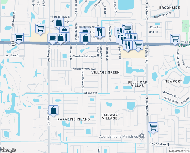 map of restaurants, bars, coffee shops, grocery stores, and more near 3135 Pine Tree Avenue in Largo