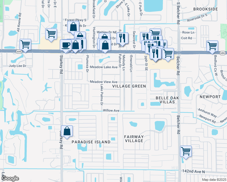 map of restaurants, bars, coffee shops, grocery stores, and more near 3135 Pine Tree Avenue in Largo