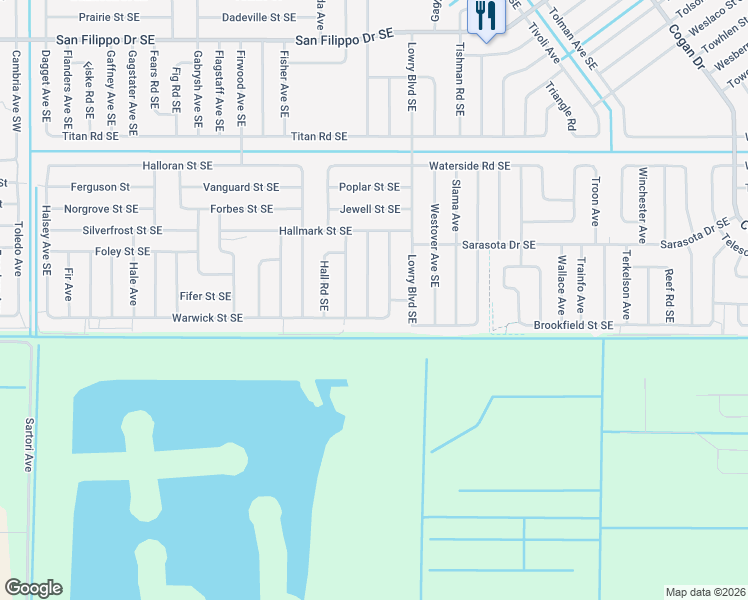 map of restaurants, bars, coffee shops, grocery stores, and more near 3267 Hainlin Avenue Southeast in Palm Bay