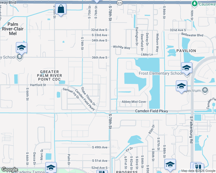map of restaurants, bars, coffee shops, grocery stores, and more near 4505 Globe Thistle Drive in Tampa