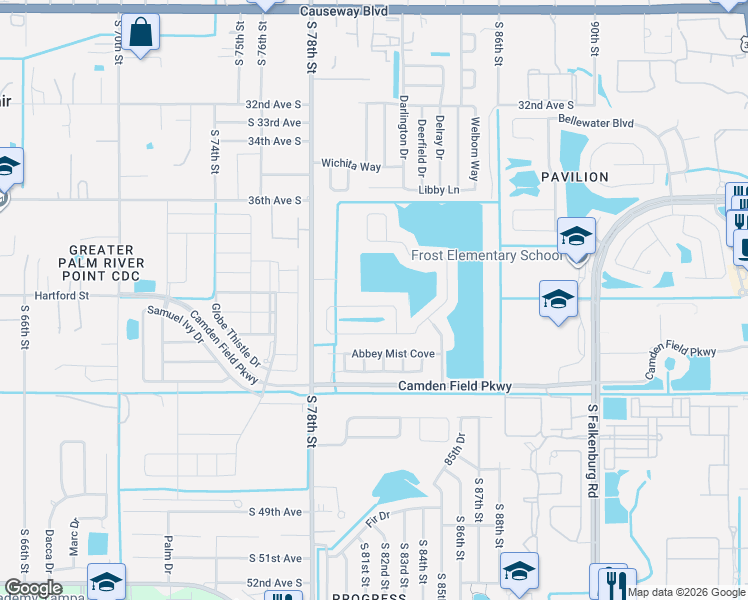 map of restaurants, bars, coffee shops, grocery stores, and more near 8041 Canterbury Lake Boulevard in Tampa