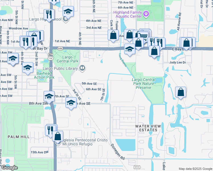 map of restaurants, bars, coffee shops, grocery stores, and more near 500 7th Street Southeast in Largo
