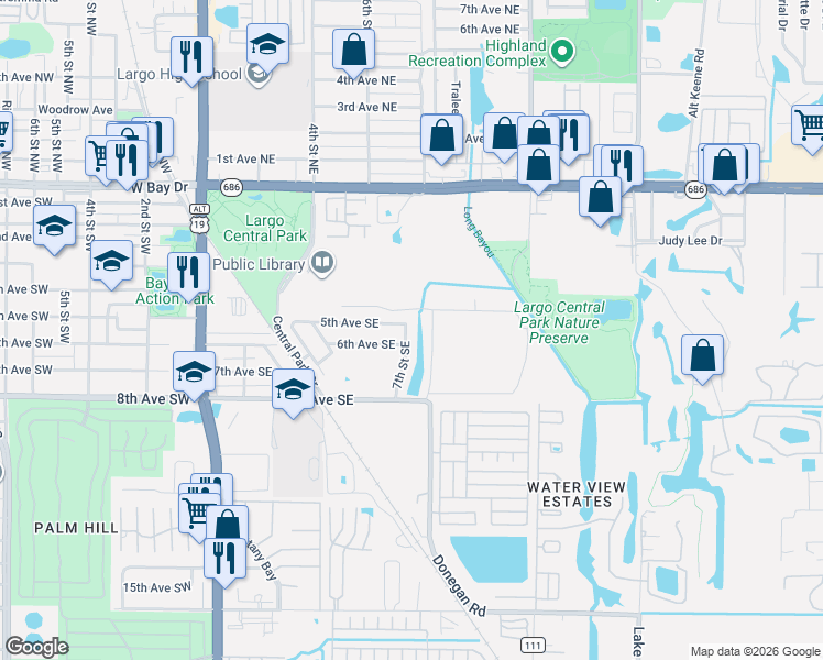 map of restaurants, bars, coffee shops, grocery stores, and more near 500 7th Street Southeast in Largo
