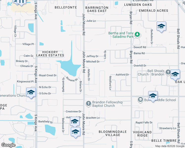 map of restaurants, bars, coffee shops, grocery stores, and more near 2207 Krista Lane in Brandon