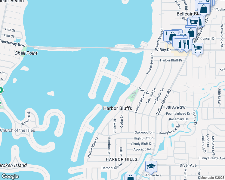 map of restaurants, bars, coffee shops, grocery stores, and more near 210 Poinciana Lane in Largo