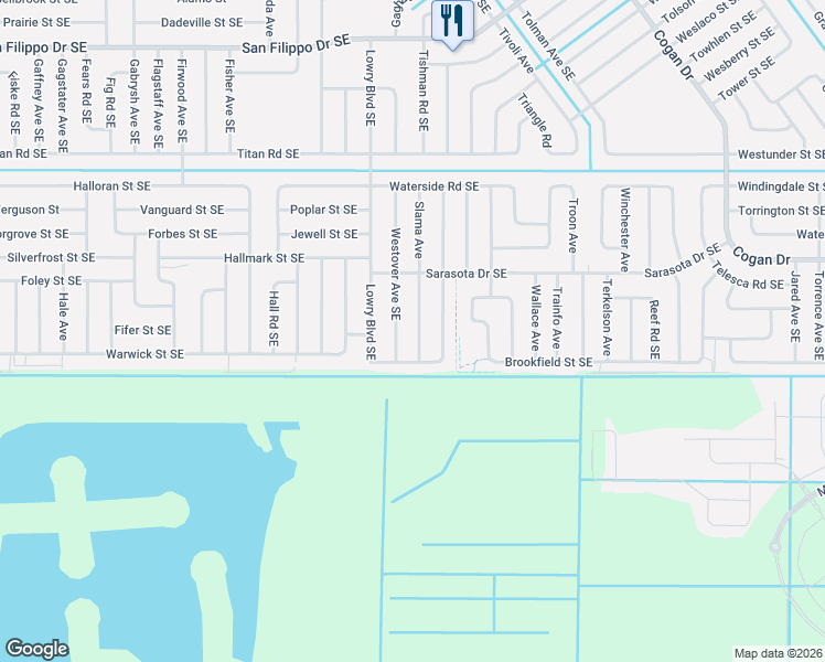 map of restaurants, bars, coffee shops, grocery stores, and more near 3259 Slama Avenue in Palm Bay