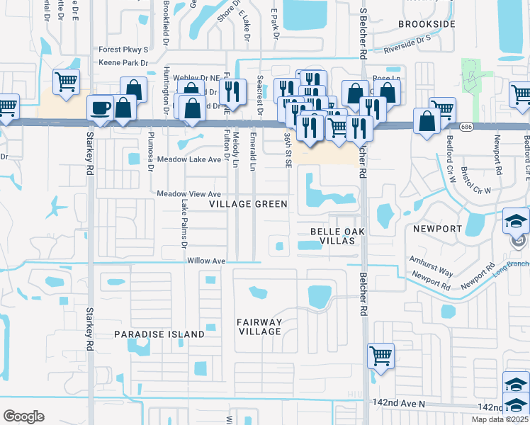 map of restaurants, bars, coffee shops, grocery stores, and more near 3404 Dahlia Place in Largo