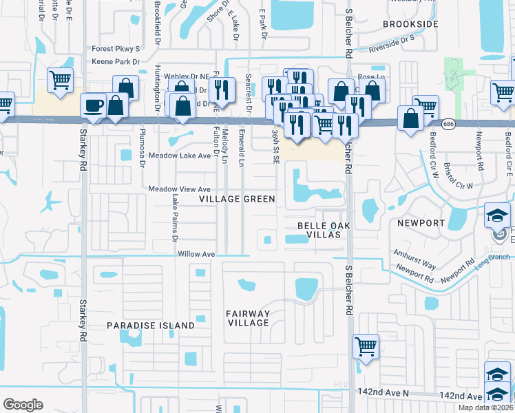 map of restaurants, bars, coffee shops, grocery stores, and more near 3404 Dahlia Place in Largo