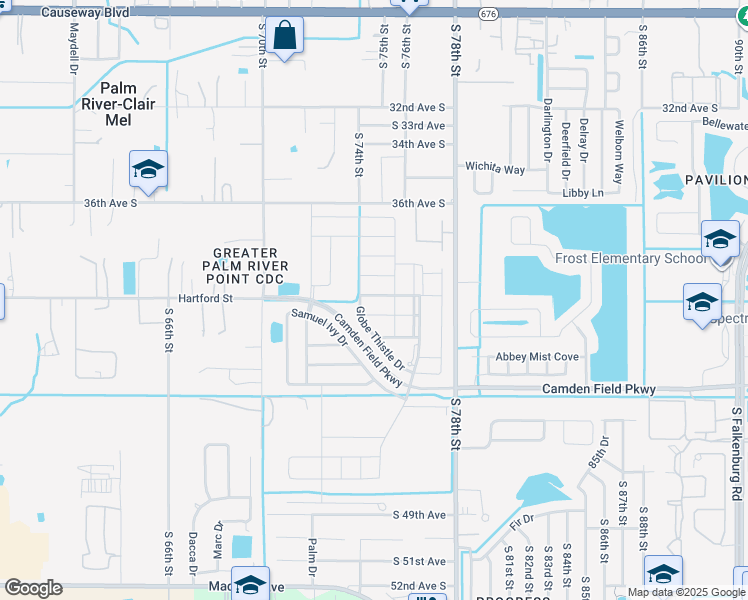 map of restaurants, bars, coffee shops, grocery stores, and more near 7401 Evening Primrose Court in Tampa